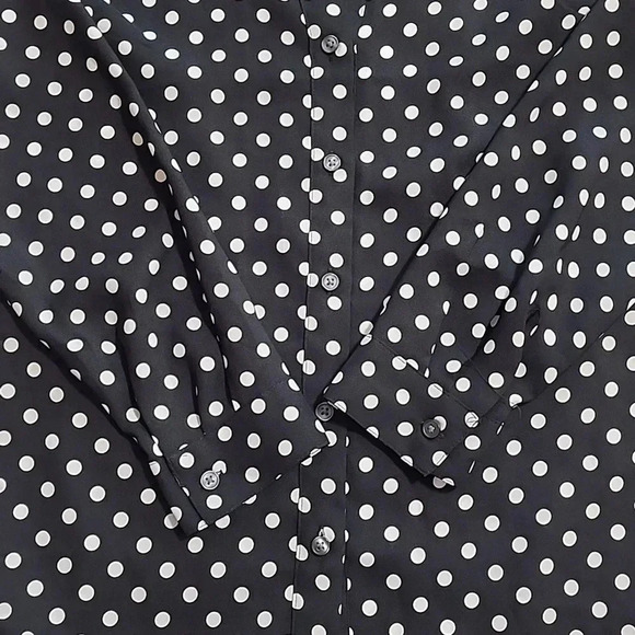 Women's Ann Taylor Polka Dot Button Down Long Sleeves, Black, Small, Pre-Owned - Picture 4 of 6